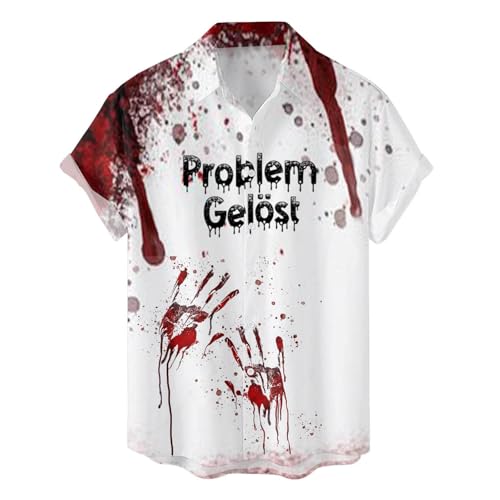Disfraz de Halloween para hombre – Camisa de huella de mano – Camisa de manga larga – Camisa sangrienta – Talla grande – Camiseta para hombre – Camisa sangrienta para hombre, Rojo #2, XXL