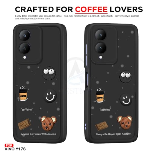 Image of AESTMO Back Case Cover for Vivo Y17s / Y28 Cover | Cute Fun Cartoon 3D Ball | Coffee Silicone Case | Full Body Protection | Camera Protection Back Cover for Vivo Y17s / Y28 (Black)