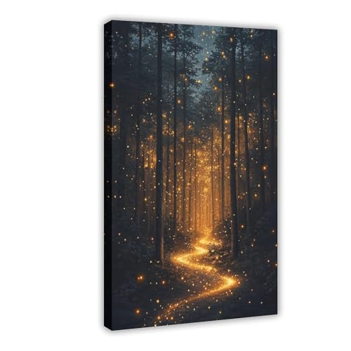 TNQPASL Enchanted Forest with Glowing Fireflies Poster Canvas Wall Art