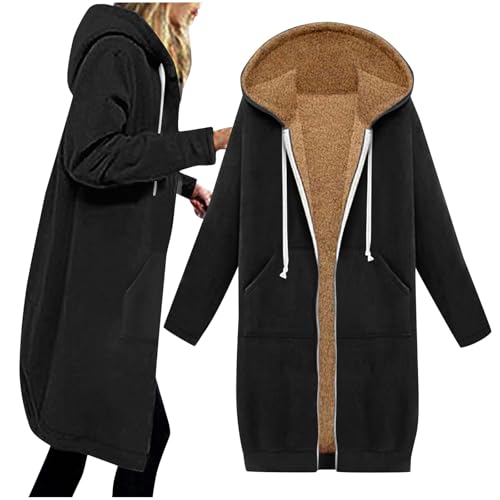 Winterjacke Damen Gefüttert Übergangsjacke Warm Fleecejacke Lang...