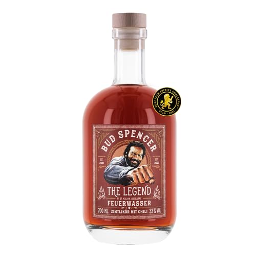 Bud Spencer Zimtlikör Chilli - FEUERWASSER - [33% Vol, 0,7l] Deutscher Zimt Likör - Terence Hill Fanartikel - Geschenk für Männer - Bud Spencer und Terence Hill Fanartikel - Liköre von St. Kilian