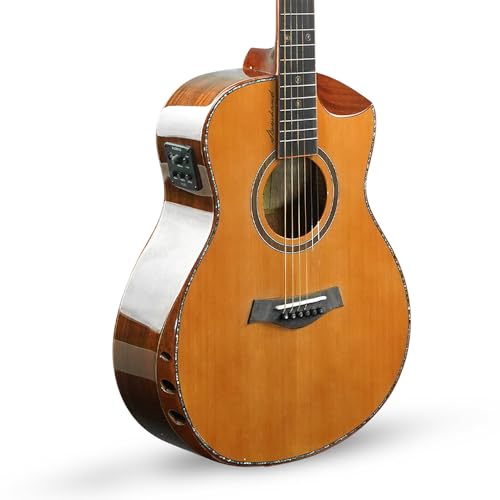 Image of Kadence SHM100PRO Slowhand 38 inch Electro Acoustic Guitar | Dreadnought Demi Cutaway | Professional Solidwood | Built-in Pickup + 2 Band EQ | Comes with Bag | Includes Learning Course | Brown