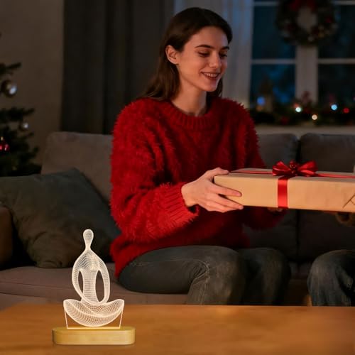 Lightzz Yoga Lamp, 3D Yoga Night Light Christmas Gifts for Women Yoga Lovers, Birthday Anniversary Ideal Gifts with USB Power Warm Color Wood Yoga Room Decor (4.9 * 8.9 in)
