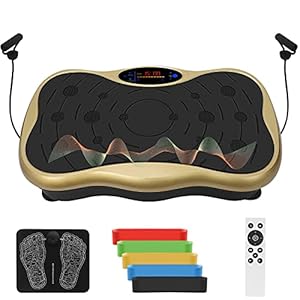 XUKOOM Vibration Plate Exercise Machine, Vibration Platform Fitness with Foot Mat/2 Loop Bands /5 Resistance Bands, 99…