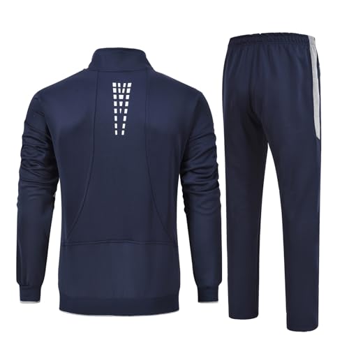 Rdruko Jogginganzug Herren Set Trainingsanzug Sportanzug Langarm Freizeitanzug Männer Tracksuit für Fußball Gym-Dunkelblau Hellgrau L