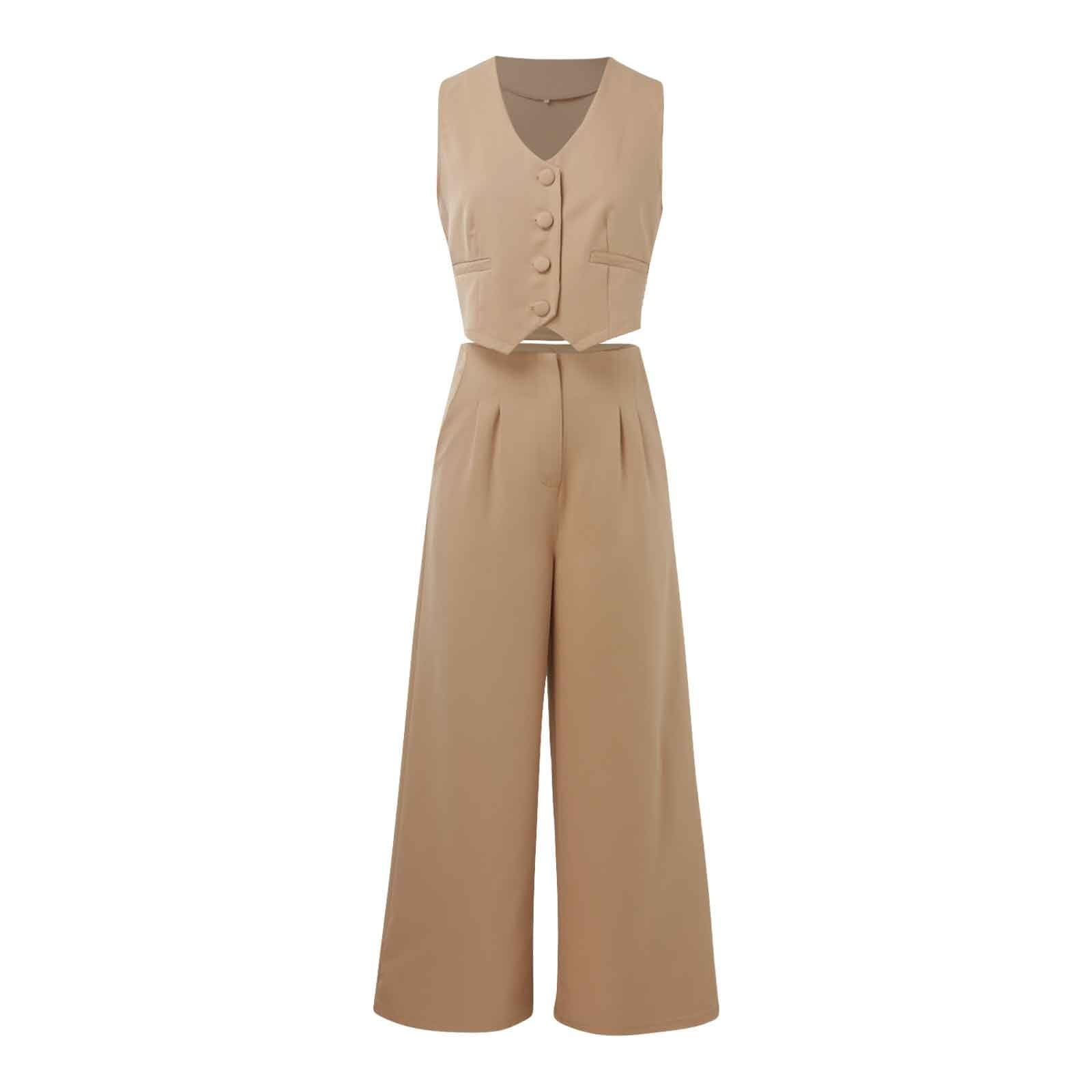 Tailleur Femme 2 Pièces sans Manches Formel Bureau Travail Pantalon Costumes Manteau Ensemble Couleur Unie Slim Fit Gilet à Boutons Chic et Elegant Veste Manteau Pantalon Ensemble