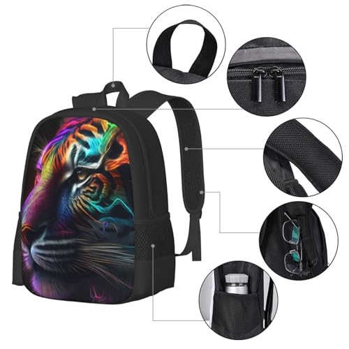 17 Inch Backpack for Colorful Tiger Lightweight Adjustable Animal Backpacks with Mesh Side Pockets for Travel Outdoor Sports4