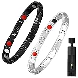 Emibele Armband Damen Herren, 2 Stück Hämatit Armbänder mit Perlen, Armband Gewölbt Armreif, Schmales Armband aus Legierung Verstellbar Kettenarmbänder mit Entfernungswerkzeug, Schwarz/Silber