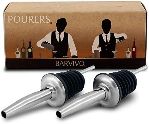 BARVIVO Liquor pourers with Free Flow 2-Piece Set. Classic Bartender Speed Pourer w/Tapered Spout, Fits Alcohol Bottles up to 1l. Made of Food Grade Plastic and Stainless Steel with a Brushed Finish