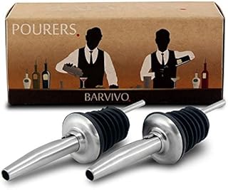 BARVIVO Liquor pourers with Free Flow 2-Piece Set. Classic Bartender Speed Pourer w/Tapered Spout, Fits Alcohol Bottles up to 1l. Made of Food Grade Plastic and Stainless Steel with a Brushed Finish