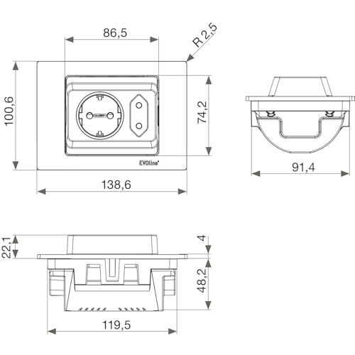 EVOline Spin prise Schuko noir mat encastrable plan de travail cuisine - 8