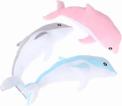 GracesDawn 3 Pieces, Dolphin Filled Animal Plush Pillow, Super Soft Doll, Ocean Animal Plush Toy for Boys and Girls as a Sleeping mat Gift, Blue, Pink, Gray 10 inches Long