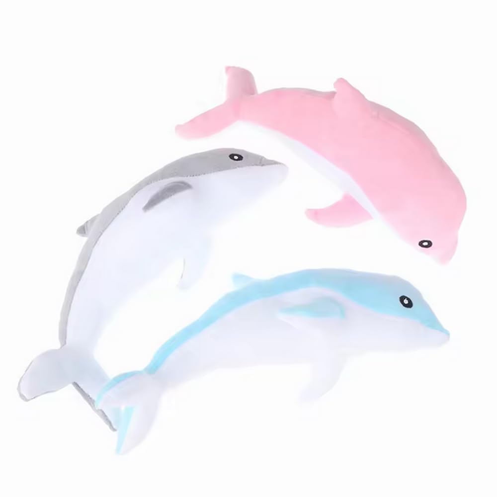 Tikwisdom Dolphin Stuffed Animal Plush Pillow, Super Soft Doll, Sea Animal Plush Toys Kids Sleeping Pad Gift, (Blue, Pink, Grey) (3pcs(28cm long))