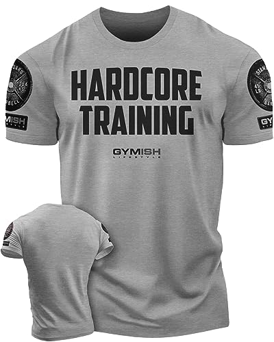 Hardcore Training Workout Shirts for Men Motivational Gym Shirt (Hardcore Training Grey-XL)