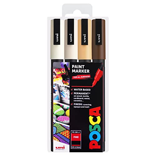 Uni Posca - Pc-3M Art Paint Markers - Set Of 4 - In Plastic Wallet - Warm Neutrals Tones #TOP28