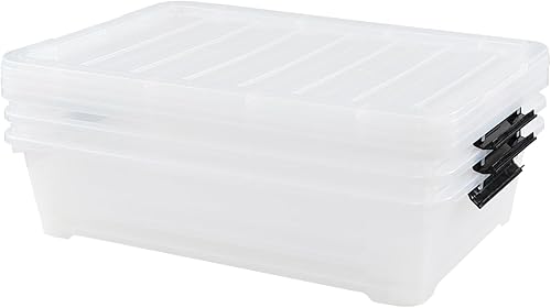 Miniatura 7 de Esdiplot - Paquete de 3 recipientes de almacenamiento transparentes para debajo de la cama, 40 L, recipientes de plástico con tapas y ruedas,