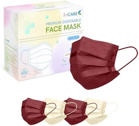 FriCARE 4 Ply Face Masks Disposable 100 Pack Individually Wrapped for Adult