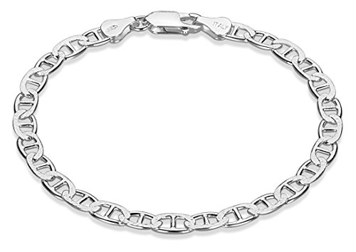 Sterling Silver Mariner Link Bracelet - 5.5MM, 6.5MM, 8MM, 9MM, 10.5MM, 12MM Thick Silver Link Bracelet for Men