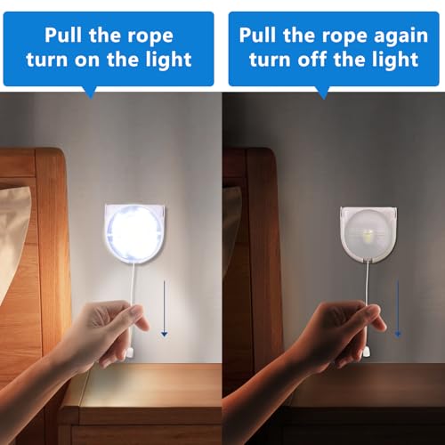 Image of Battery Operated Light Bulb with Pull Chain, 2 Pack Wireless Stick-Up LED Closet Light Bulb, Self Adhesive Wall Mounted Light Fixture for Cabinet Bedroom Living Room Kitchen, Clear Cover