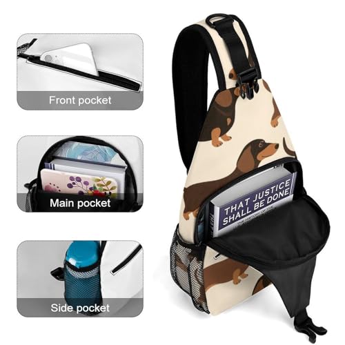 Men & Women Sling Backpack Satchel Bookbags Travel Rucksack Daypack - Multipurpose Anti-Theft Tool Backpack, Crossbody Chest Rucksack, Cartoon Dachshund Weiner Dog Pet Art4