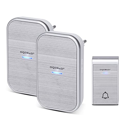 Aigostar Ding AC Kabellose Türklingel mit LED-Anzeigen, wasserdicht, 36 Melodien, 3 Lautstärkenstufen, Klingel für ältere Menschen, Zuhause, Büro (2Empfänger und 1 Sender)
