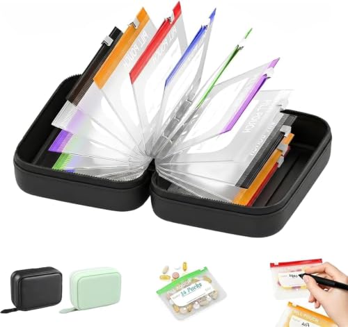 Image of Waterproof Pill Pouch Set-14pcs Bags Inside - A8 Waterproof Pill Organizer Set,7 to 14 Days of Meds & Medicine Crush-Resistant Shell (Black)