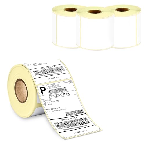 Image of GLUN 4x6 (100x150mm) Direct Thermal Labels, 400 Labels Per Roll, Self-Adhesive, Easy to Use for Shipping and Printer Pack of 4