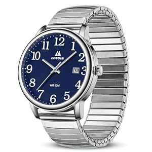 LN LENQIN Mens Watches Analog Quartz Watches Men Stainless Steel Waterproof Men’s Wrist Watch Easy Reader 38 mm Expansion Band