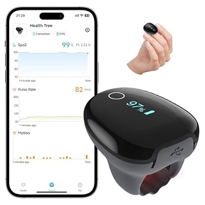Pulse Oximeter O2 Ring Oxygen Monitor Blood Oxygen Saturation Continuous Recording of SpO2&PR Rechargeable Pulse Ox continuous pulse oximeter with Bundle APP Provides Report