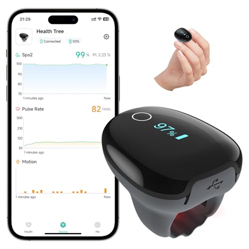 Pulse Oximeter O2 Ring Oxygen Monitor Blood Oxygen Saturation Continuous Recording of SpO2&amp;PR Rechargeable Pulse Ox continuous pulse oximeter with Bundle APP Provides Report