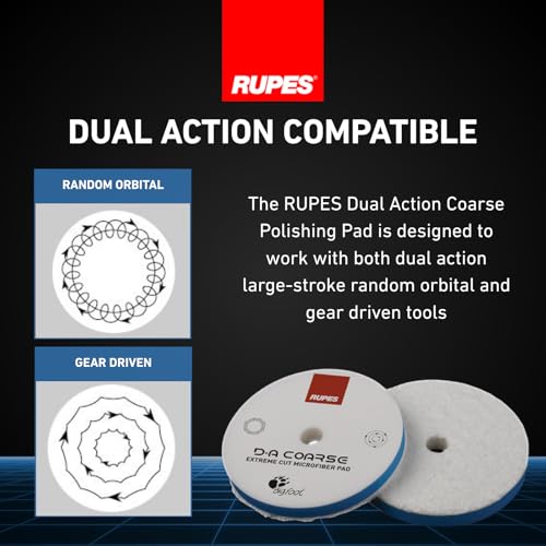 Image of RUPES 9.MF130H Pack of 6 Blue D-A Coarse Microfiber Extreme Cut Polishing Pads 130mm | Compatible with 5 inch Backing Plate | Rapidly Removes Severe Defects | Enhances Final Finish & Gloss