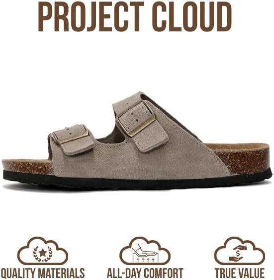 Project Cloud 100% Genuine Leather Flat Sandals For Women 2026 Cork Footbed Womens Sandals with Memory Foam and arch support Vacation Essentials Slides for Women Footwear (Venita) - Image 4
