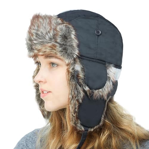 Image of Faux Fur Safety Reflective Aviator Trapper Hat Snow Ski Trooper Winter Cap