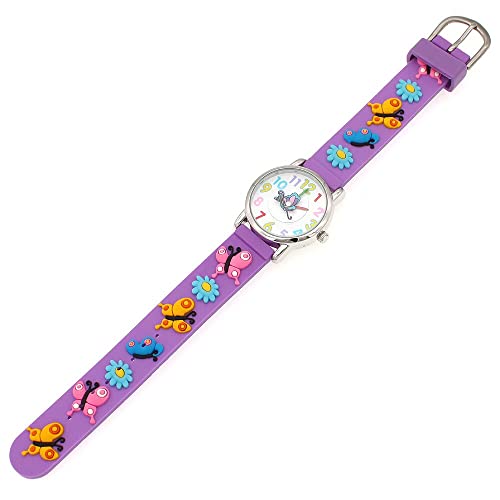 Reloj de niña Reloj de Mariposa 3D para niñas Reloj de Dibujos Animados Relojes Reloj de Cuarzo de Goma Relojes de Hora para niñas (Color : Purple Butterfly)