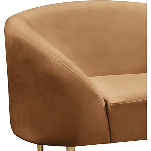 Image of Rosewood Luxury Curved Sofa in Premium Velvet-Fabric | Solid Wood Structure | High Density Foam | Sturdy Golden Legs | Comfortable & Stylish Couch for Modern Living Room (Saddle, 1 Seater)