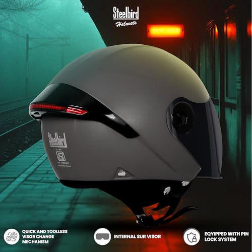 Image of Steelbird SBH-64 Brutal Plus Reflector ISI Certified Open Face Helmet for Men and Women with Extra Smoke Visor