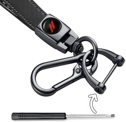 Image of Carbon Fiber Style Genuine Leather Car Keychain Keyring Accessories for Challenger Dakota Charger SRT 392 Avenger Durango ( / /)