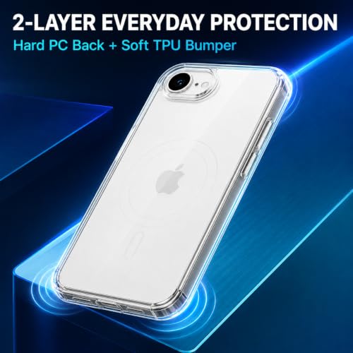 Image of MAGA Back Case Cover for Apple iPhone 16e & iPhone 17e, Crystal Clear Magnetic Case Compatible with MagSafe, Hybrid Hard PC Back & Soft TPU Bumper, Shockproof Protective Cover - Clear