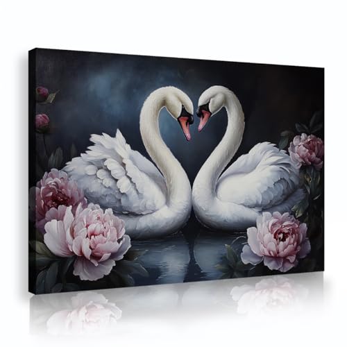 Peinture murale cygnes blancs de 30x45cm pour sublimer la décoration du salon