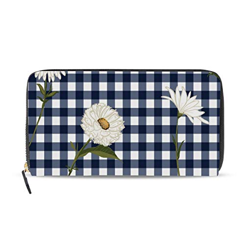 Preisvergleich Produktbild Gigijy Geldbörse mit Holzfällermotiv, kariert, Blumen, mehrere Kreditkartenfächer, für Damen, Leder, Reißverschluss, lange Geldbörse