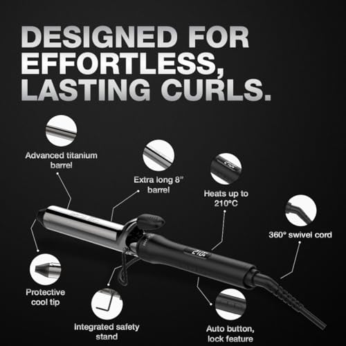 Image of IKONIC CT32mm Curling Tong, Black Hair Curler for Bouncy Tight and Loose Curls, Professional Curling Iron for Salon Finish Long Lasting Curly Hair 8inch Titanium Barrel