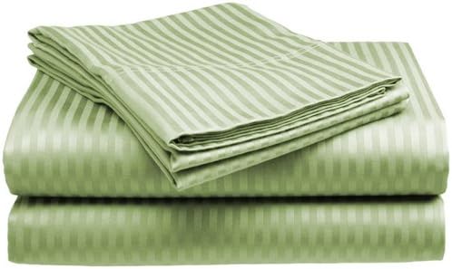 Crystal Trading 4-Piece Bed Sheet Set - Dobby Stripe - 100% Cotton Sateen - 400 Thread Count (Twin, Sage)