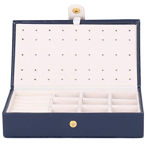 Oumefar Portable Travel Pu Leather Jewelry Box Multilayer Earring Rings Necklace Storage Case Jewels Organizer with 6 Hook Designs for Earrings Necklace Bracelets(Dark Blue-Large Internal Capacity)