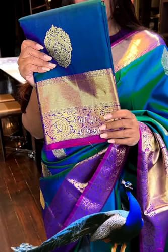 Image of SWORNOF Women's Woven Khadi Georgette Silk Saree With Unstitched Blouse Piece