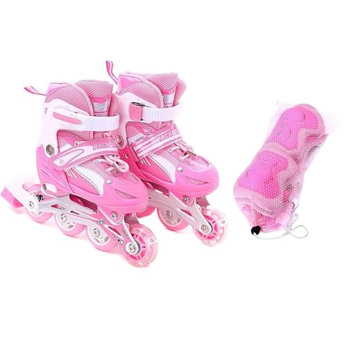 Girls Inline Skates Adjustable Rollerblades for Kids Girls, S Size with Guard, Illuminating Wheel The Premium Breathable Mesh Roller Skates Double Secure Lock