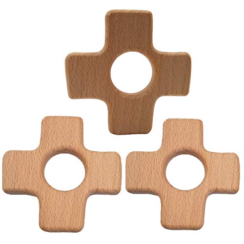 10pcs Natural Wooden Cross Teething Pendant Pure Natural Beech Wood Animal Plus Teether Shape for Handmade Necklace/Bracelet Accessory (Cross 10pcs)