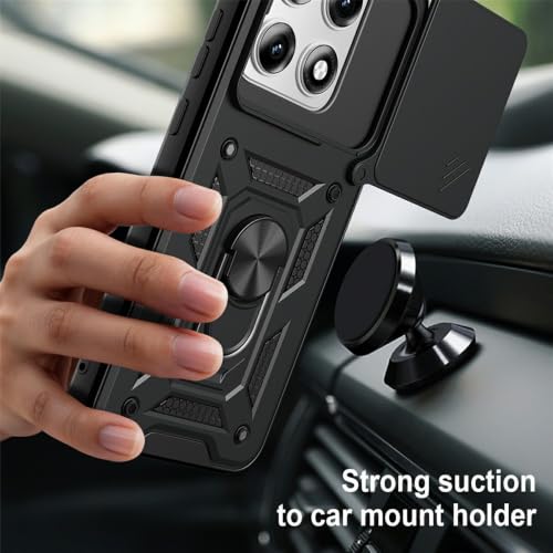 Image of Casodon Shockproof Back Case Cover for Moto Edge 70 Pro 5G, Shockproof Moto Edge 70 Pro Back Cover, Ring Case with Kickstand and Camera Protection Shutter - Black
