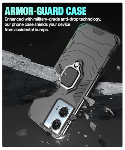 Image of WOW IMAGINE Shock Proof Back Case Mobile Cover for Motorola Moto Edge 50 Fusion 5G | Moto Edge G96 Fusion 5G Back Cover Case (Tough Armor | Hybrid PC + TPU | Ring Holder & in-Built Kickstand | Black)