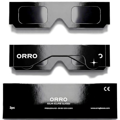 ORRO 37mm Solar Eclipse Glasses 2/6/12/50 Pack Black Certified Eye Protection EN ISO 12312-2:2015 Tested CE Marked for Direct Solar Viewing - Classic Fit