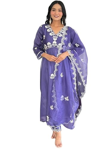 Ensemble Kurta femme violet avec pantalon vêtement indien traditionnel soie Vichitra